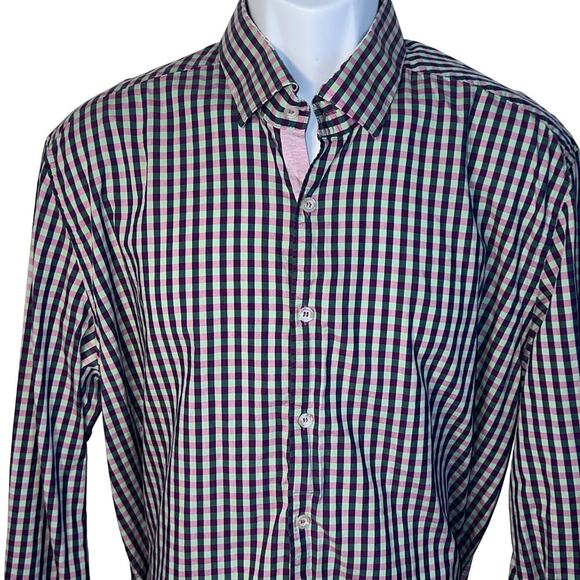 Stone Rose men lavender green plaid button front long sleeve preppy casual shirt - Picture 3 of 9